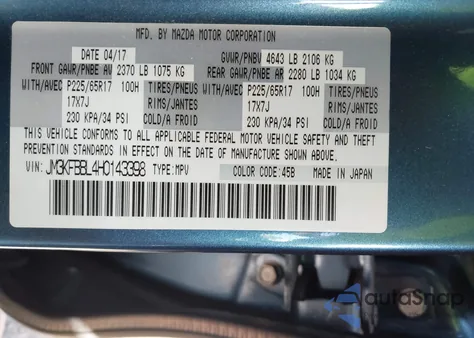 2017 Mazda Cx-5 Sport from USA, damaged, VIN JM3KFBBL4H0143398